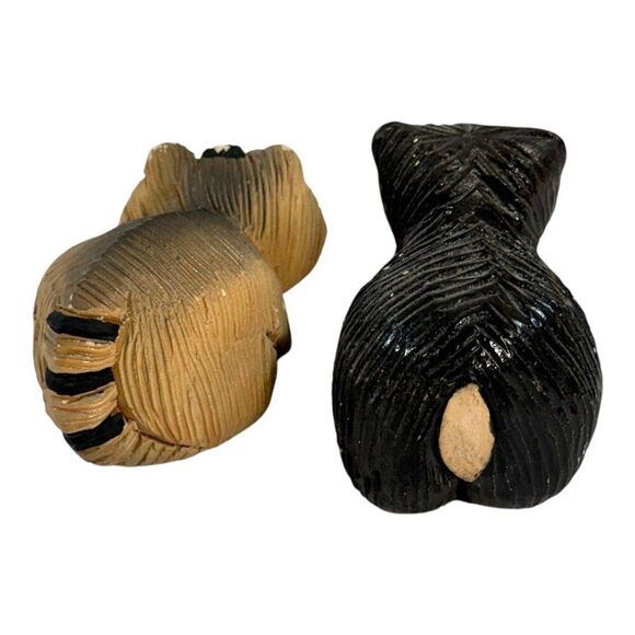 Artesiania Rinconada De Rosa Handcrafted Bear & Raccoon Wooden Figurines Set Lot - Picture 3 of 7